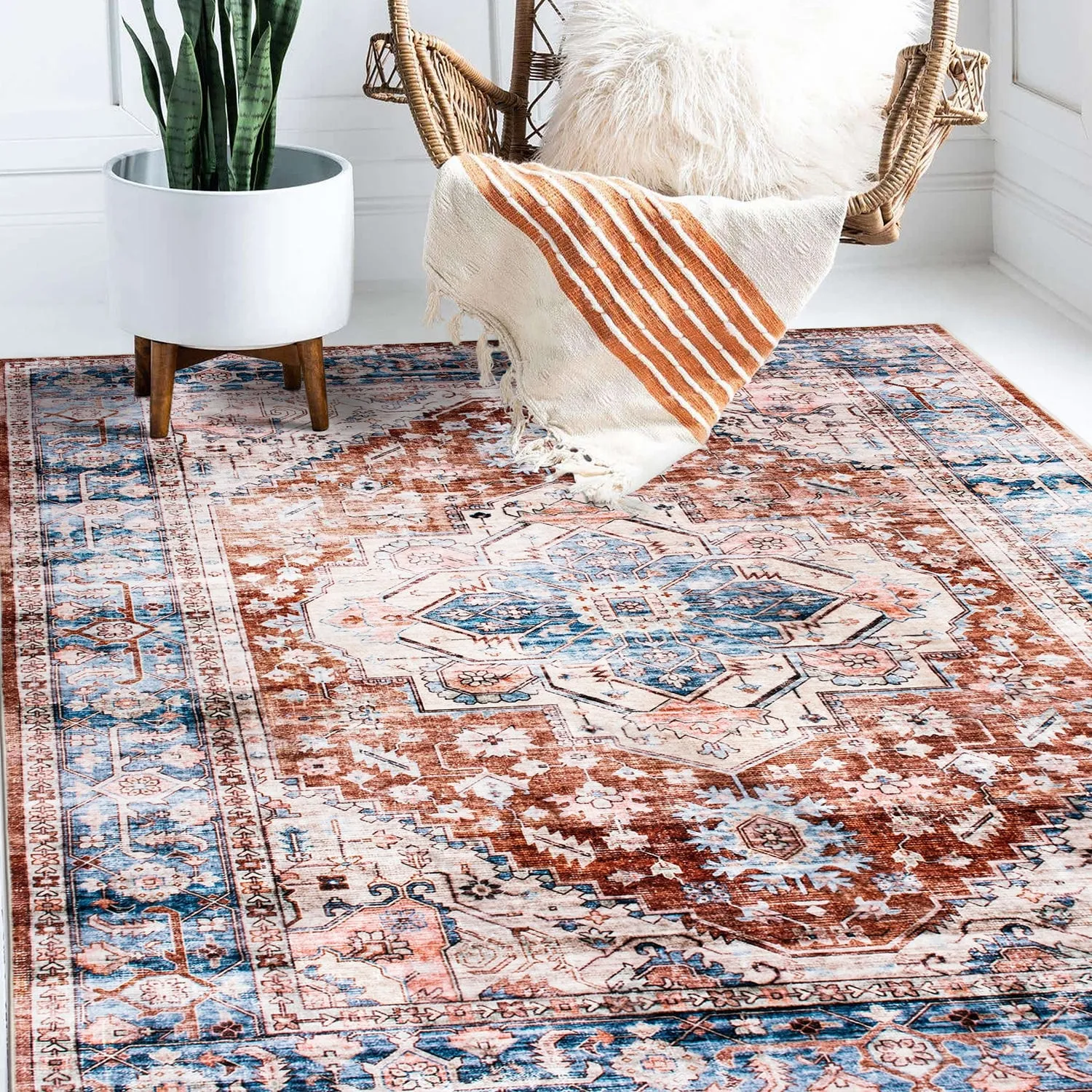 World Rug Gallery Transitional Distressed Machine Washable Area Rug