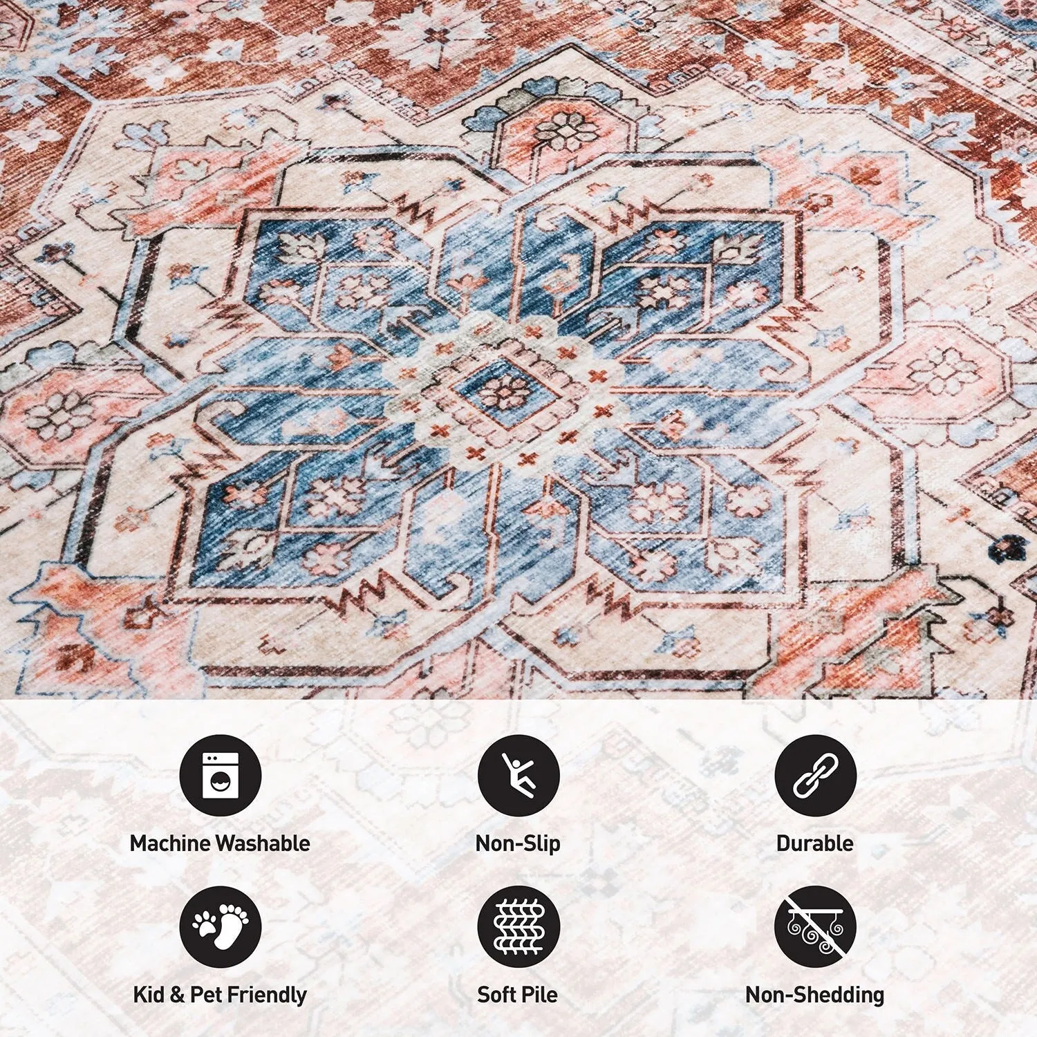 World Rug Gallery Transitional Distressed Machine Washable Area Rug