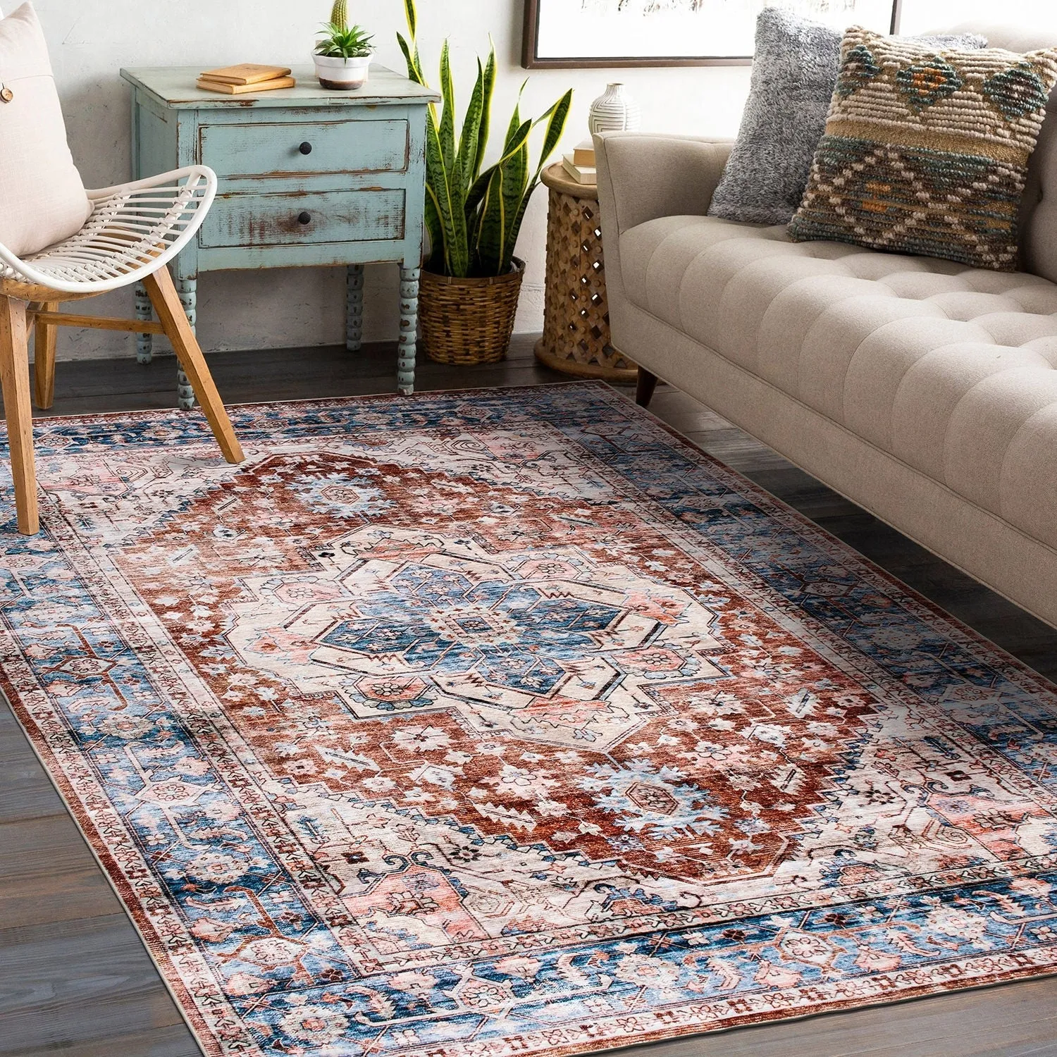 World Rug Gallery Transitional Distressed Machine Washable Area Rug