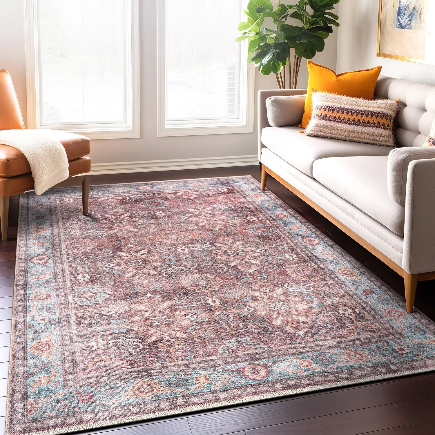 World Rug Gallery Transitional Distressed Vintage Machine Washable Area Rug