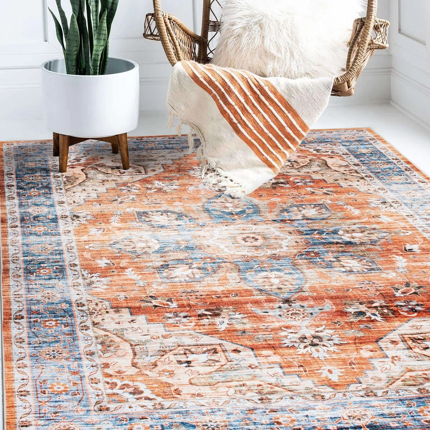 World Rug Gallery Transitional Medallion Machine Washable Area Rug
