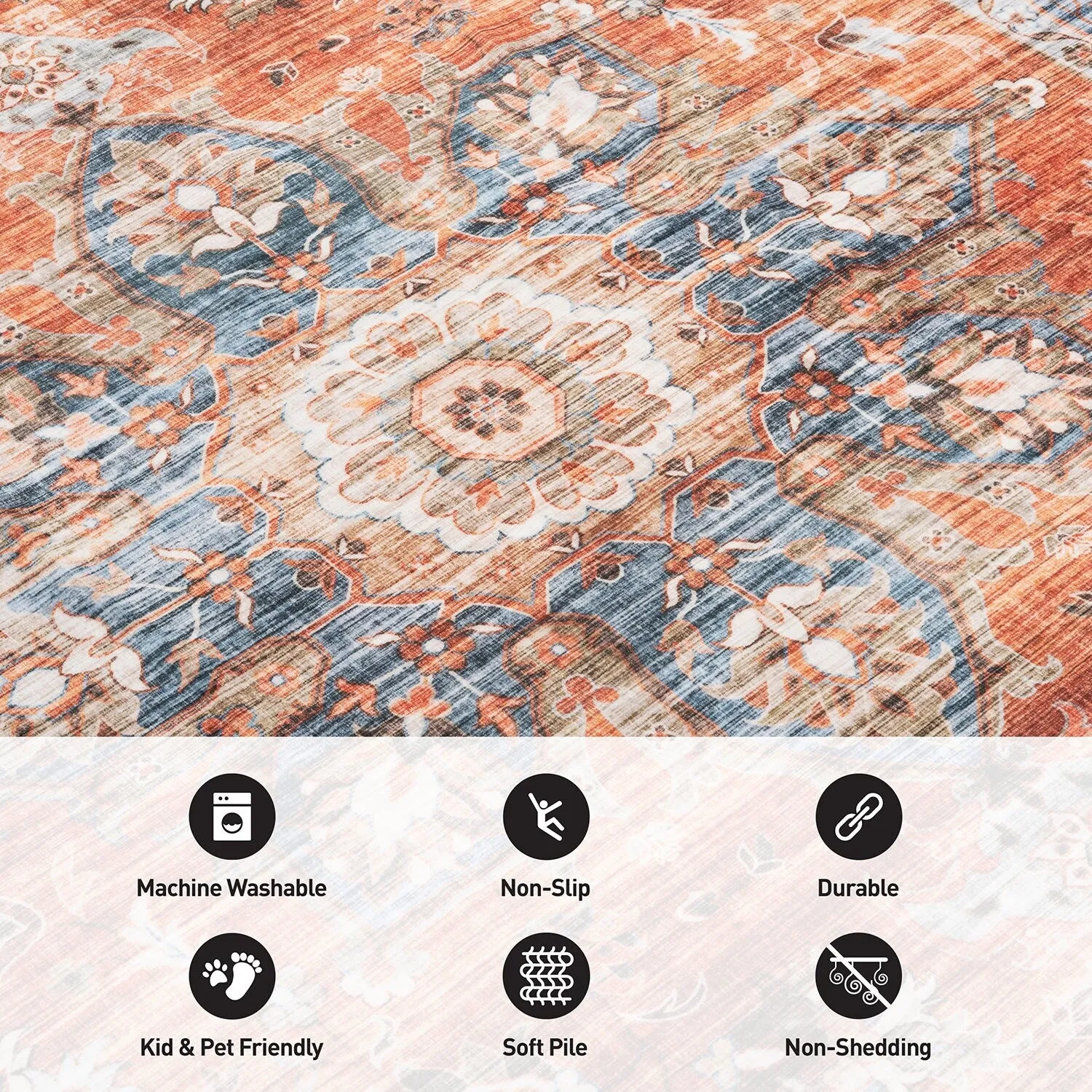 World Rug Gallery Transitional Medallion Machine Washable Area Rug