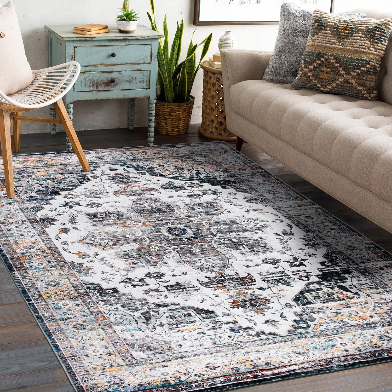 World Rug Gallery Transitional Medallion Machine Washable Area Rug